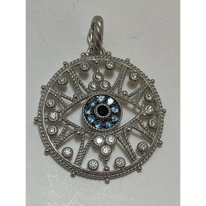 Judith Ripka Sterling Silver 925 Blue Topaz CZ Evil Eye Round Enhancer Pendant